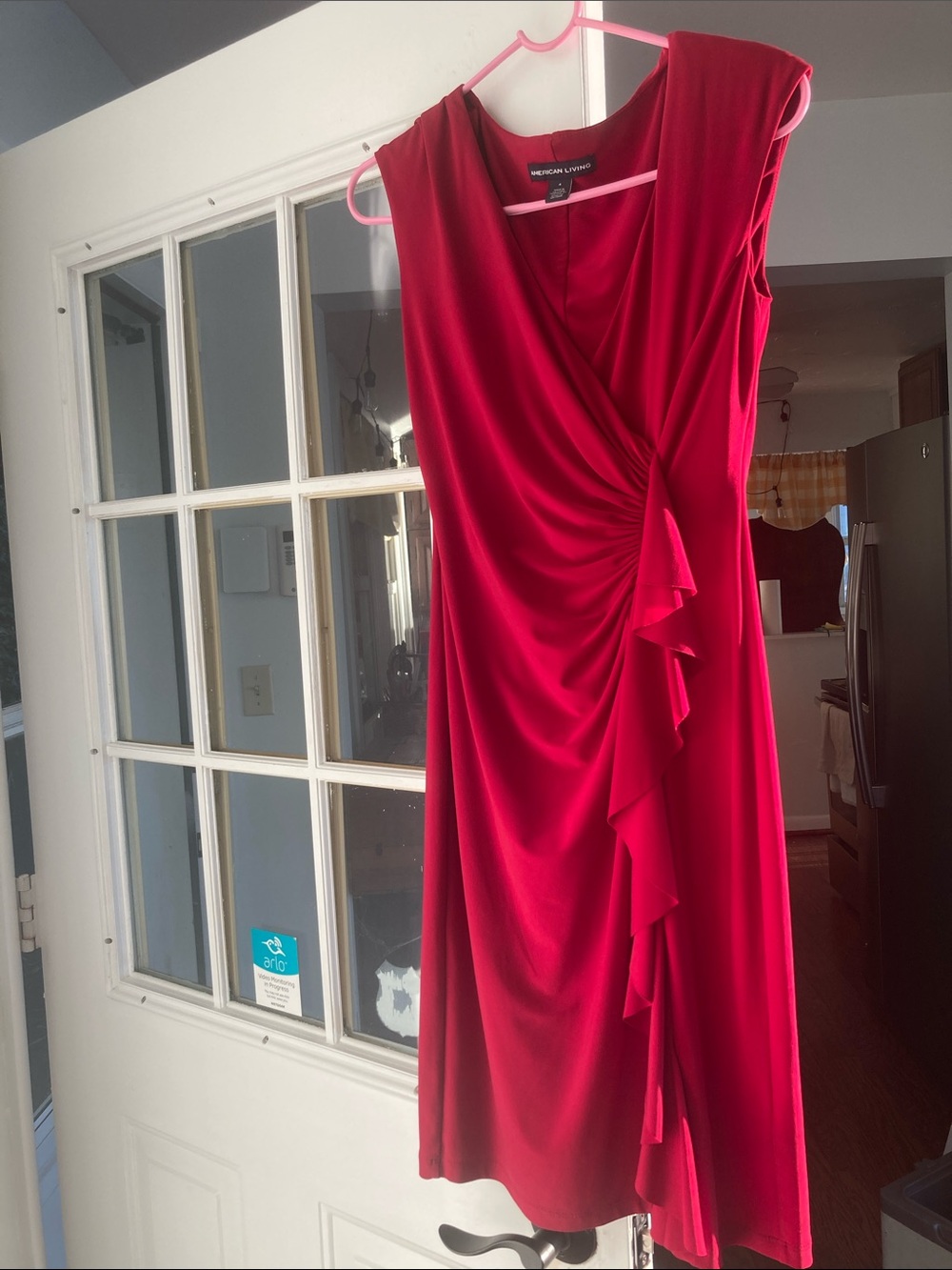 American Living Red Sleeveless Faux-Wrap Ruffle Midi Dress